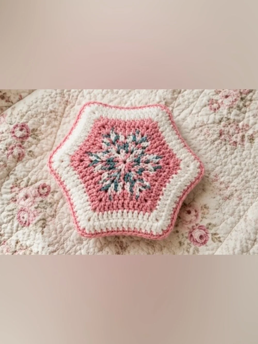 Hand Crocheted Pot Holder/Hot Pad Set – Blue Snowflake & Pink Starburst